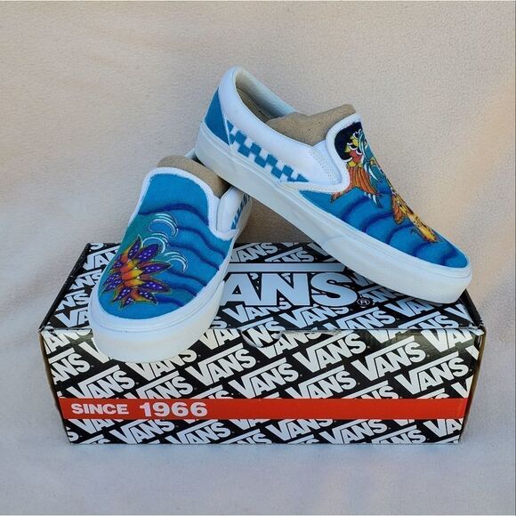 Hand Crafted Slip On Classic Vans with a Koi Fish and a Lotus Flower - Picture 2 of 11